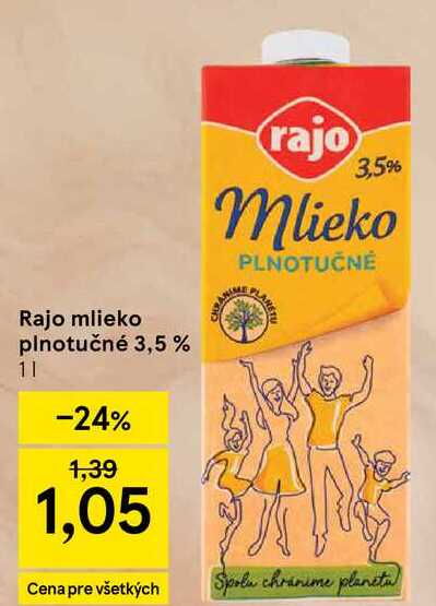 Rajo mlieko plnotučné 3,5 % 1l