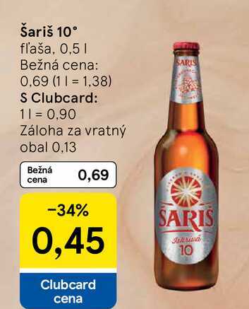 Šariš 10° fľaša. 0,5l