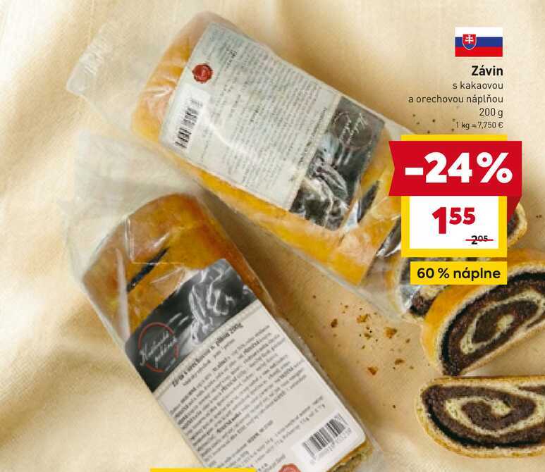 Závin s kakaovou a orechovou náplňou 200 g 