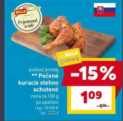 Pečené kuracie stehno ochutené cena za 100 g 