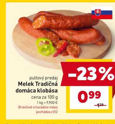 Melek Tradičná domáca klobása cena za 100 g