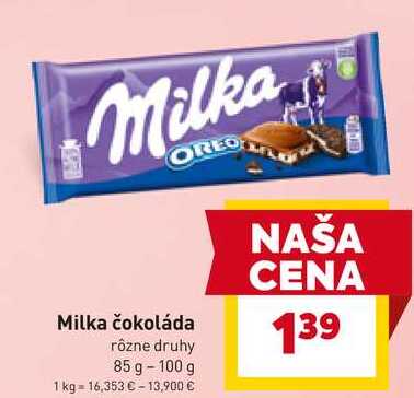 Milka čokoláda rôzne druhy 85 g