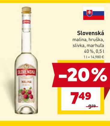 Slovenská malina, hruška, slivka, marhuľa 40%, 0,5 l