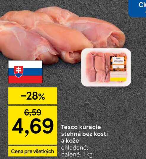 Tesco kuracie stehná bez kosti a kože chladené, balené, 1 kg 