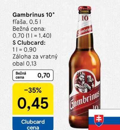 Gambrinus Originál 10% pivo výčapné svetlé 500 ml 