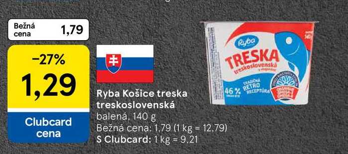 Ryba Košice treska treskoslovenská balená, 140 g 