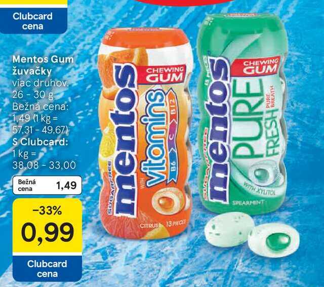 Mentos Gum žuvačky viac druhov 26-30 g 