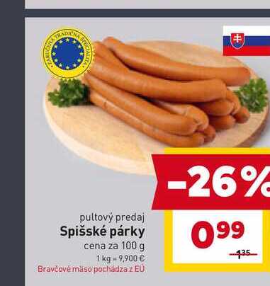 Spišské párky cena za 100 g 