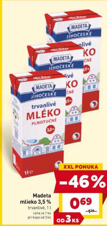 Madeta mlieko 3,5% trvanlivé, 1l