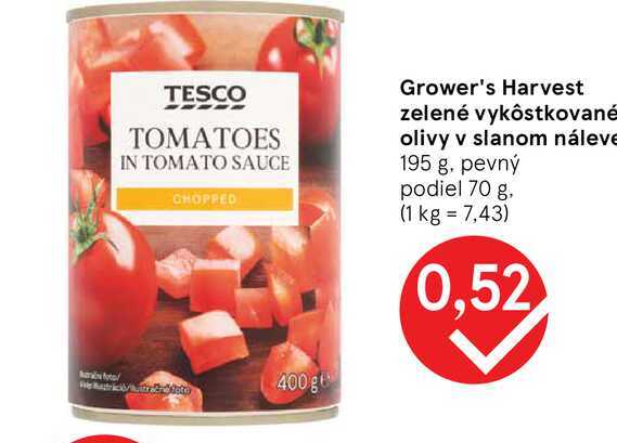 Grower's Harvest zelené vykôstkované olivy v slanom náleve 195 g