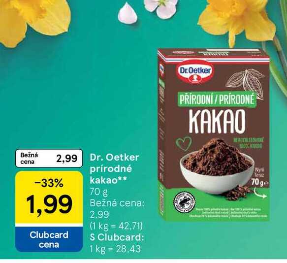 Dr. Oetker rírodné kakao 70 g