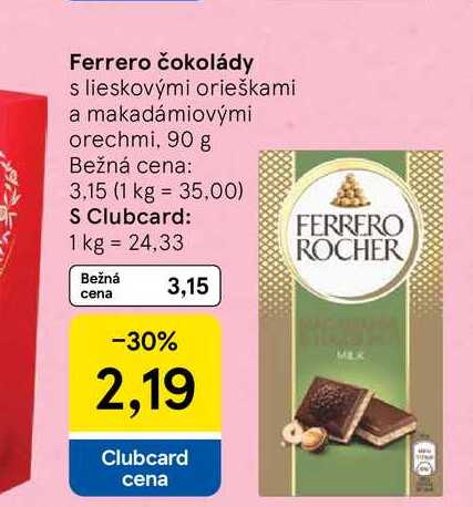 Ferrero čokolády s lieskovými orieškami a makadámiovými orechmi, 90 g