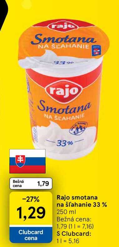 Rajo smotana na šľahanie 33% 250 ml 