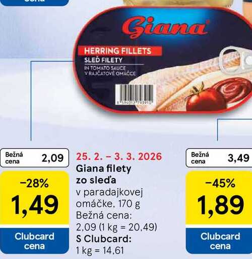 Giana filety zo sleďa v paradajkovej omáčke, 170 g