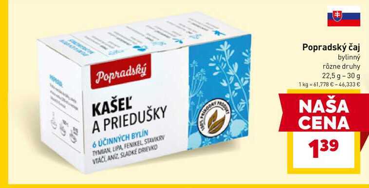 Popradský čaj bylinný rôzne druhy 22,5 g -30 g  v akcii