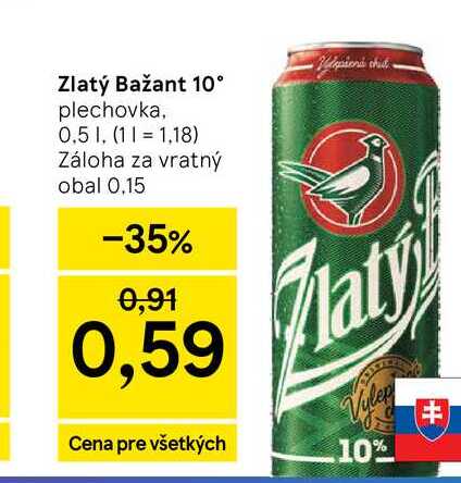 Zlatý Bažant 10° plechovka, 0.5l