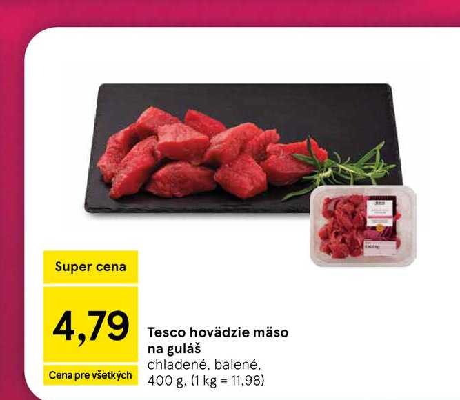 Tesco hovädzie mäso na guláš chladené, balené, 400 g