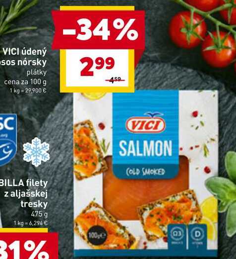 VICI údený losos nórsky plátky cena za 100 g