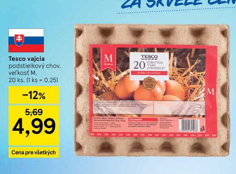Tesco vajcia podstielkový chov veľkosť M 20 ks