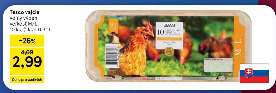 Tesco vajcia voľný výbeh veľkosť M/L 10ks