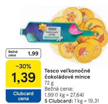 Tesco veľkonočné čokoládové mince 72 g 
