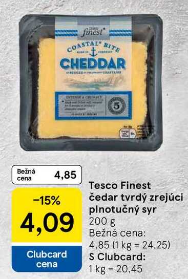 Tesco Finest čedar tvrdý zrejúci plnotučný syr 200 g 