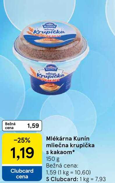 Mlékárna Kunín mliečna krupička s kakaom 150 g