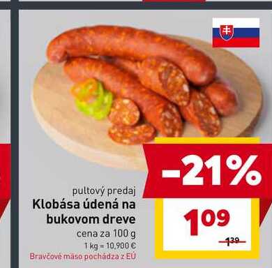 Klobása údená na bukovom dreve cena za 100 g 