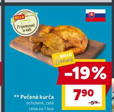 Pečené kurča ochutené, celé cena za 1 kus 