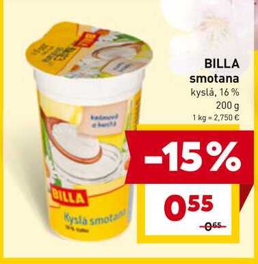 BILLA smotana kyslá, 16% 200 g 