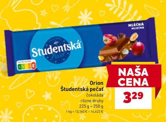 Orion Študentská pečať čokoláda rôzne druhy 225 g - 250 g 