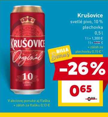Krušovice svetlé pivo, 10% plechovka 0,5l