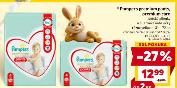 Pampers premium pants, premium care detské plienky a plienkové nohavičky rôzne veľkosti, 31-72 ks 