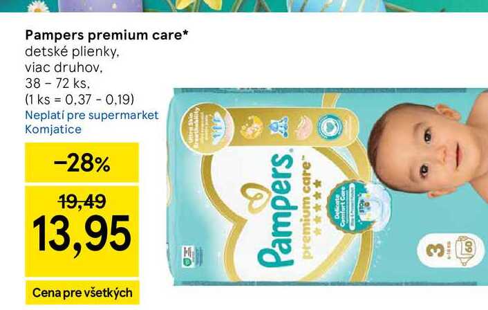 Pampers premium care detské plienky, viac druhov 38 - 72 ks