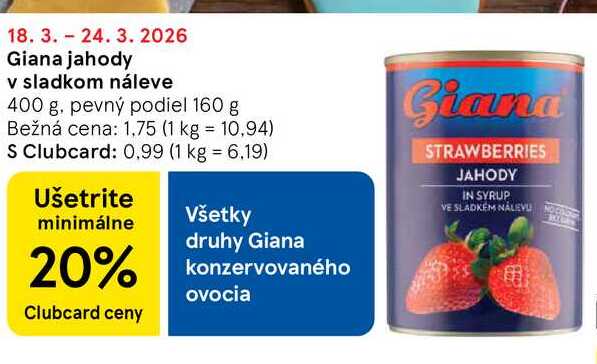 Giana jahody v sladkom náleve 400 g