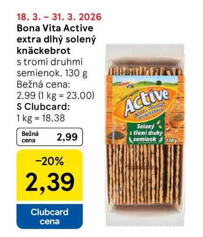 Bona Vita Active extra dlhý solený knäckebrot s tromi druhmi semienok, 130 g