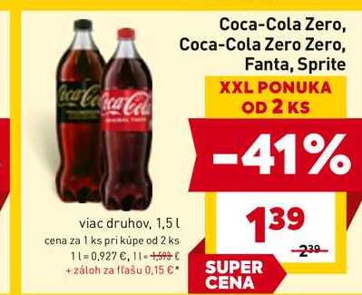 Coca-Cola 1,5 l, vybrané druhy  v akcii