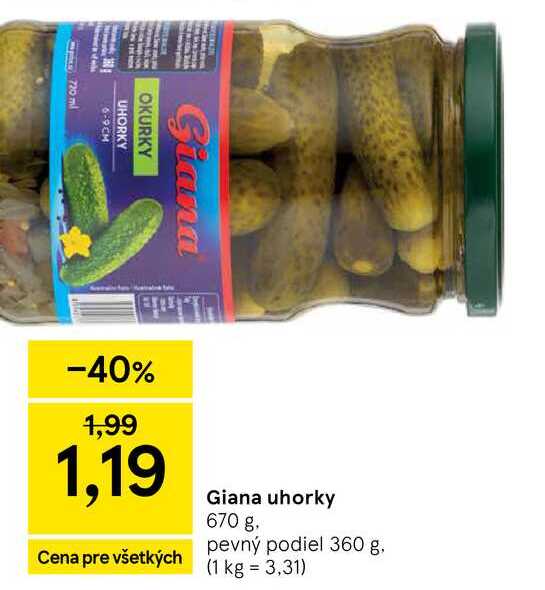 Giana uhorky 670 g pevný podiel 360 g