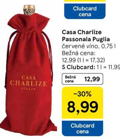 Casa Charlize Passonala Puglia červené víno, 0,75l