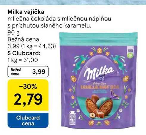 Milka vajíčka mliečna čokoláda s mliečnou náplňou s príchuťou slaného karamelu 90 g 