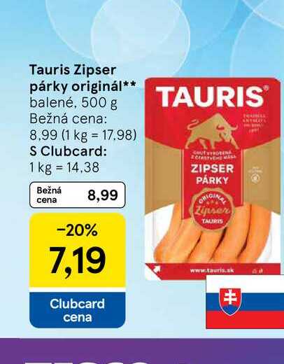 Tauris Zipser párky originál balené, 500 g