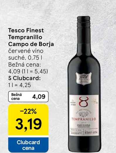Tesco Finest Tempranillo Campo de Borja červené víno suché, 0,75 l