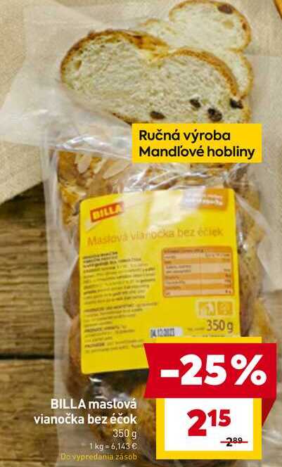 BILLA maslová vianočka bez éčok 350 g 