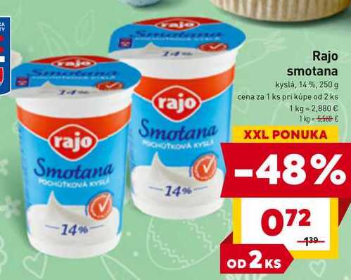 Rajo smotana kyslá, 14%, 250 g