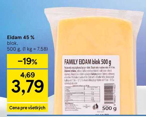 Eidam 45 % blok, 500 g