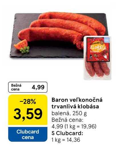 Baron vel'konočná trvanlivá klobása balená, 250 g