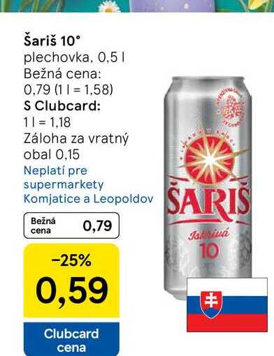 Šariš 10° plechovka, 0,5l