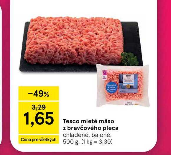 Tesco mleté mäso z bravčového pleca chladené, balené, 500 g