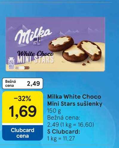 Milka White Choco Mini Stars sušienky 150 g  v akcii
