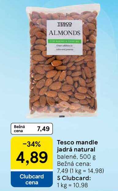 Tesco mandle jadrá natural balené, 500 g 